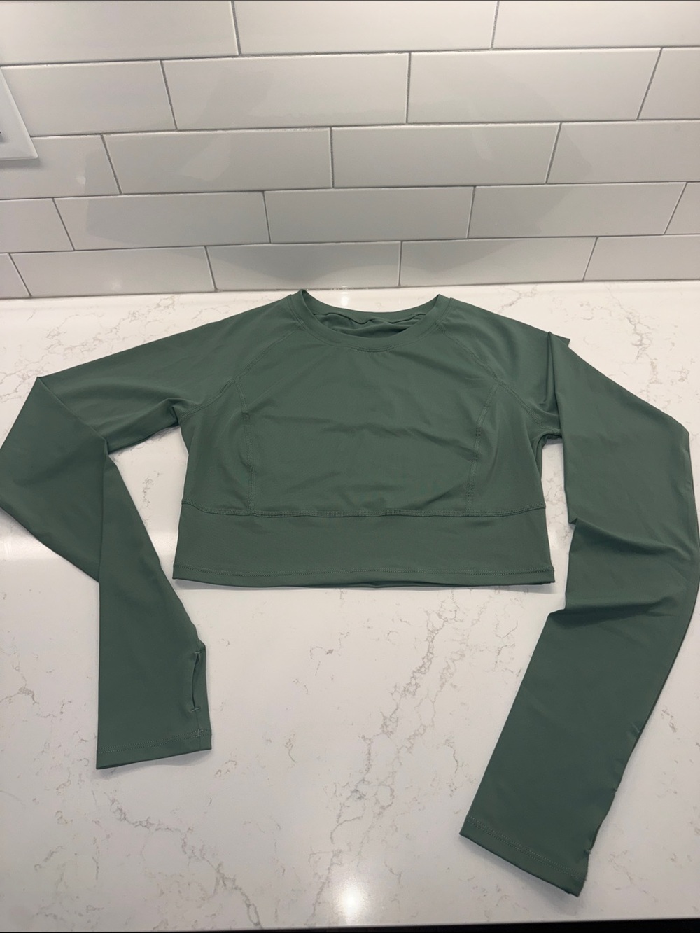 HALARA Cropped Long-Sleeve Active Top — Sage Green